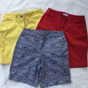 Women’s Kim Rogers Walking Shorts, Lot of 3, Red, Yellow, Navy and White